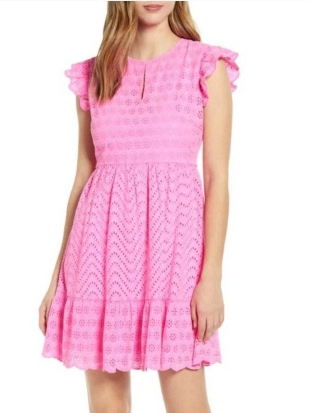 Vineyard Vines Allamanda Pink Wave Floral Eyelet Dress Size 12